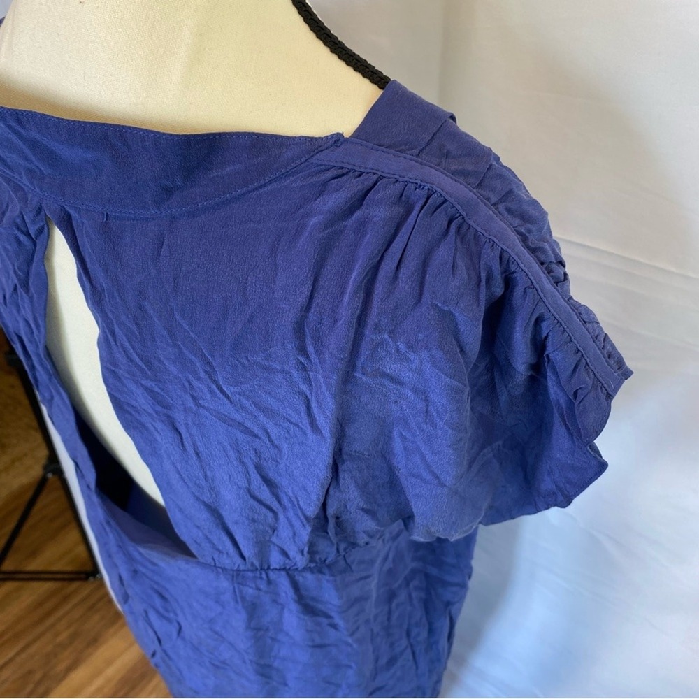 Geren Ford Women's Medium Blue Silk Mini Dress Square Neck Keyhole Back - Picture 7 of 11